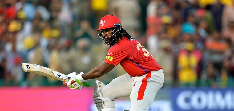  Kings XI Punjab cricketer Chris Gayle plays a shot