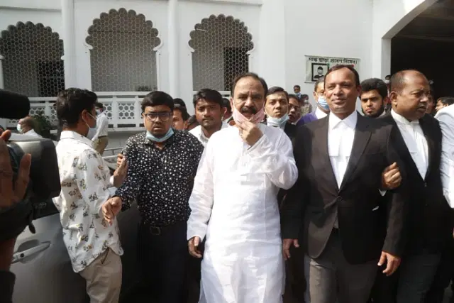 BNP leaders and activists after receiving bail in the cases filed over torching buses in the capital.  