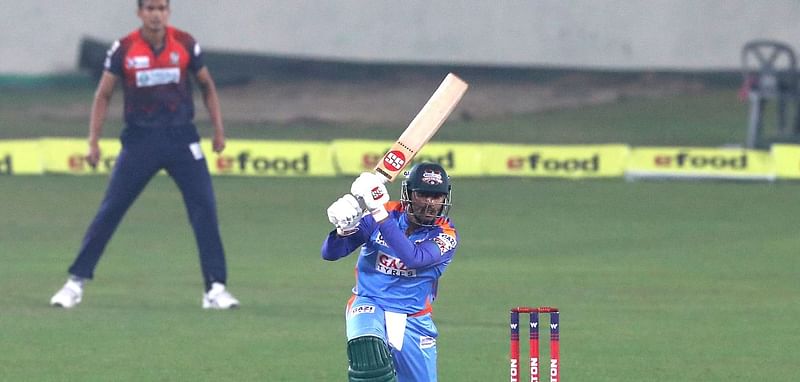 Gazi Group Chattogram's Soumya Sarker in action against Fortune Barishal in a match of Bangabandhu T20 Cup 2020 at Sher-e-Bangla National Cricket Stadium on 10 December 2020