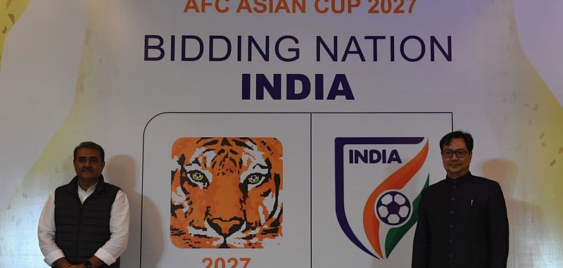 Praful Patel (L) President of the All India Football Federation (AIFF) and Kiren Rijiju