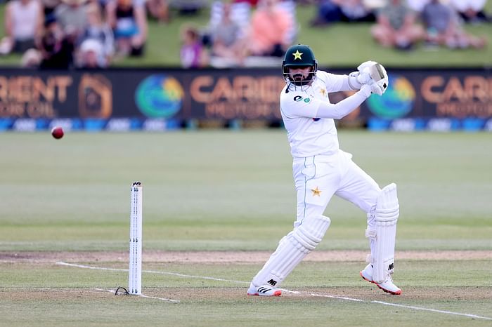  Pakistan's batsman Azhar Ali plays a shot on day one of the second cricket Test match between New Zealand and Pakistan at Hagley Oval in Christchurch on 3 January 2021