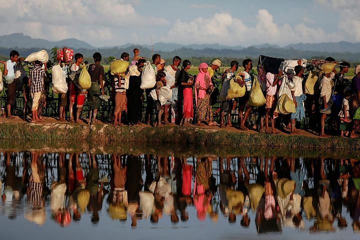 Rohingya exodus from their homeland, making their way to Bangladesh 