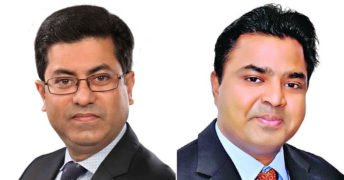 Dhaka South City Corporation mayor Sheikh Fazle Noor Taposh (L) and former mayor Sayeed Khokon