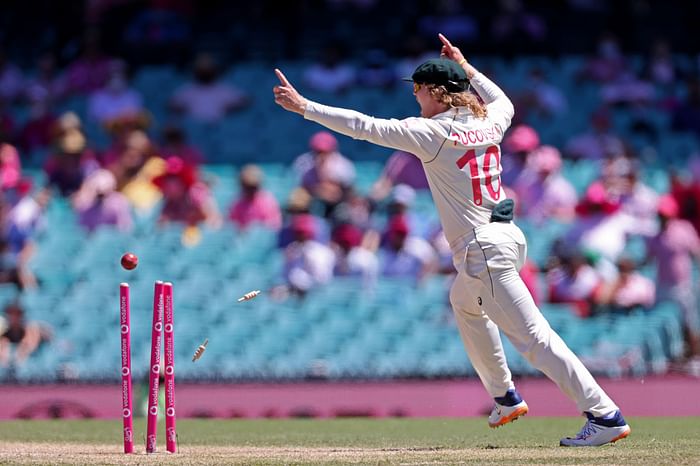 Australia's Will Pucovski celebrates after the dismissal of India's Jasprit Bumrah on the third day of the third cricket Test match between Australia and India at the Sydney Cricket Ground (SCG) in Sydney on 9 January 2021