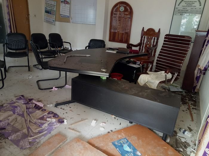 Office of Upazila Nirbahi Officer (UNO) at Salhta upazila, Faridpur was vandalised and torched. The photo is taken on 6 April 2021 morning