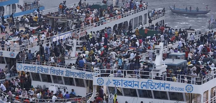 The Sadarghat launch terminal was crowded with homebound people. The photo was taken on 4 April, 2021