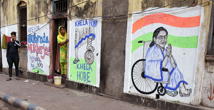 A wall with Trinamool Congress (TMC) graffiti ahead of the West Bengal Assembly Election, in Kolkata on 22 March 2021