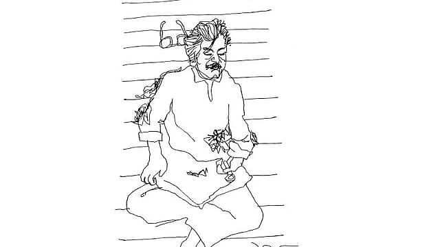 Sketch by artist Qayyum Chowdhury of Bangabandhu after being brutally killed