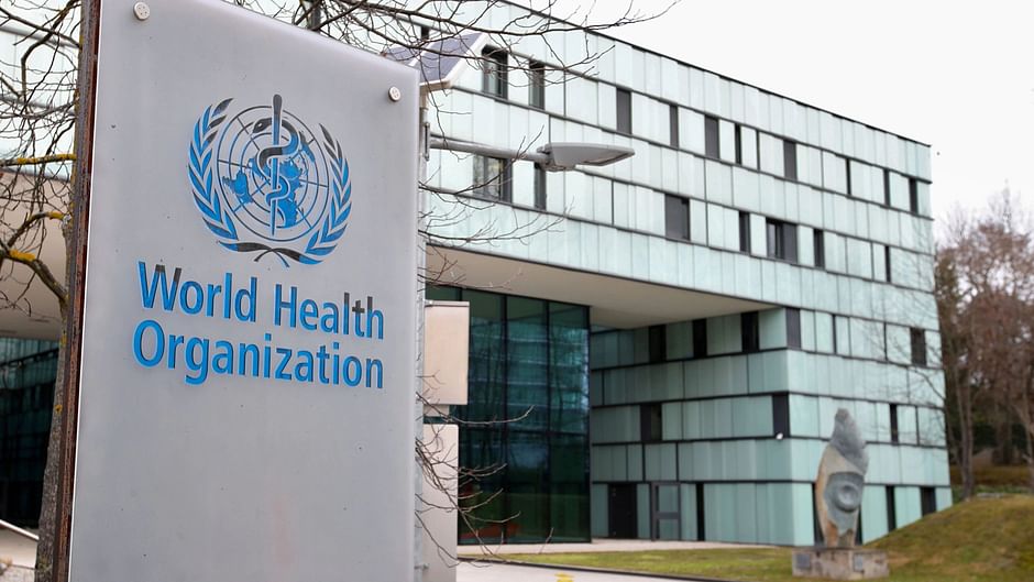A logo is pictured outside a building of the World Health Organization (WHO) during an executive board meeting on update on the coronavirus outbreak, in Geneva, Switzerland, 6 February 2020. 