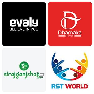 Logos of Evaly, Dhamaka Shopping, sirajganjshop.com, RST World