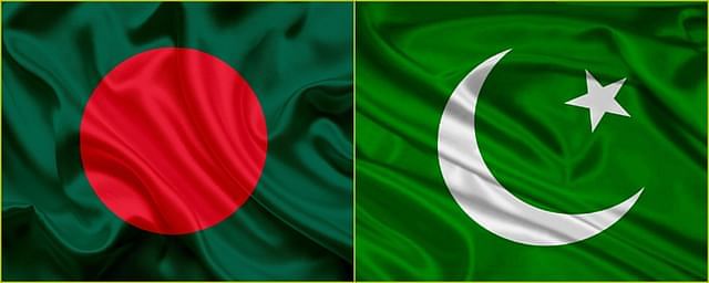 Combination of the flags of Bangladesh (L) and Pakistan