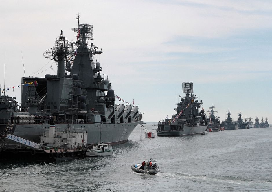 Russian Navy vessels are anchored in a bay of the Black Sea port of Sevastopol in Crimea 8 May 2014.