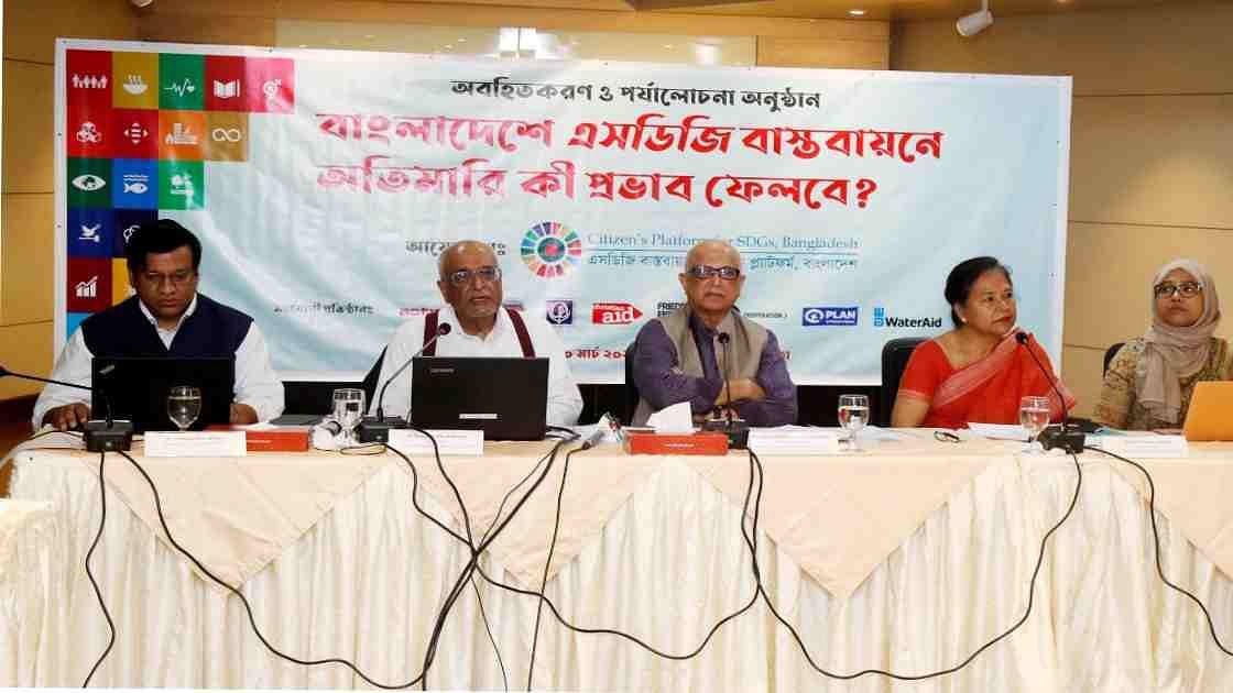Debapriya Bhattacharya, distinguished fellow of Centre for Policy Dialogue, addresses a review session on “What Impact Will Pandemic Have on SDGs Delivery in Bangladesh?” organised by the Citizen’s Platform for SDGs, Bangladesh on 10 March 2022