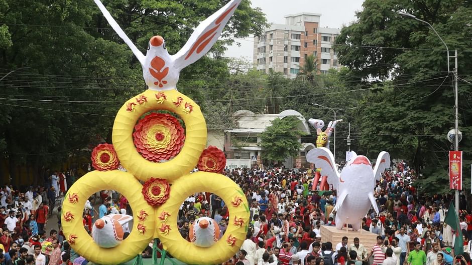 Mongol Shobhajatra is brought out on 14 April to mark the Pahela Baishakh. The picture was taken from Dhaka University area.
