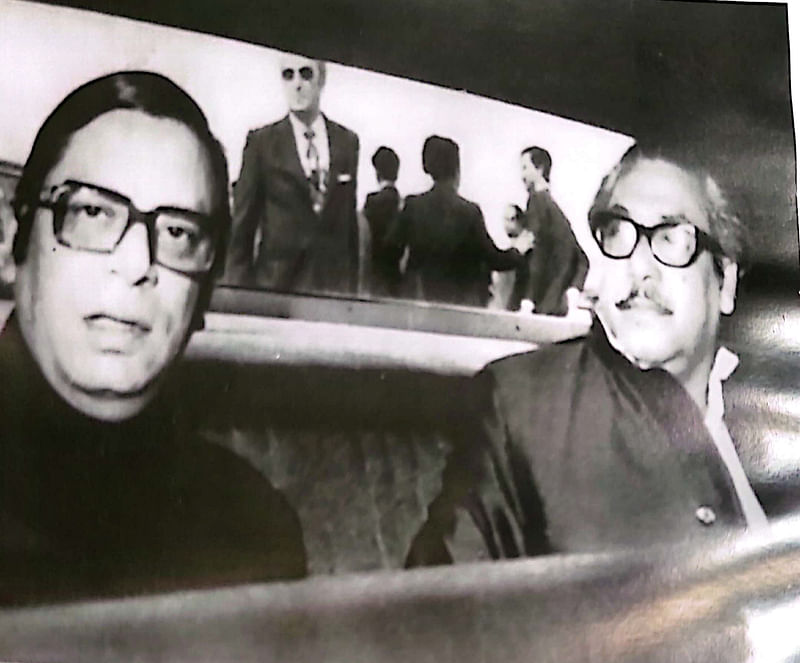 Humayun Rasheed Choudhury with Bangabandhu Sheikh Mujibur Rahman in a car.