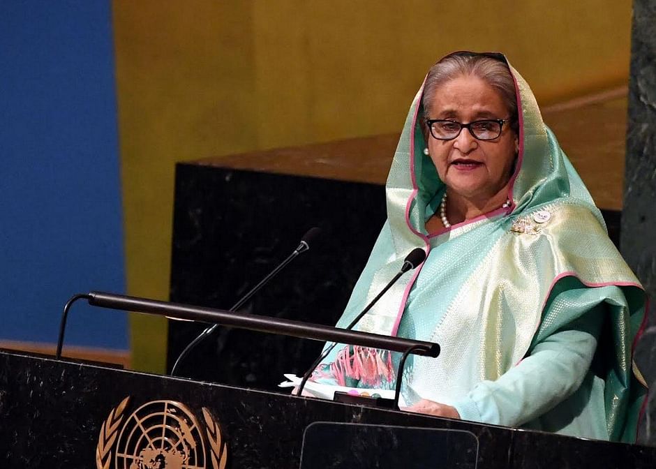 Prime minister Sheikh Hasina delivers speech at the 77th Session of the United Nations General Assembly (UNGA) at the UN headquarters in New York on 23 September 2022