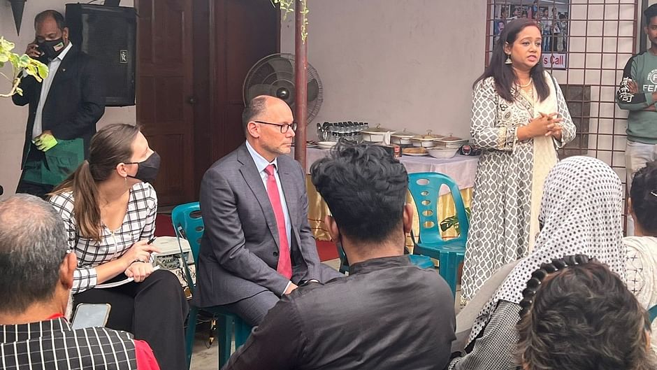 US ambassador in Dhaka Peter D Haas visits the home of BNP leader Sajedul Islam, who has gone missing for over a decade, in capital’s Shaheenbagh on 14 December 2022. 