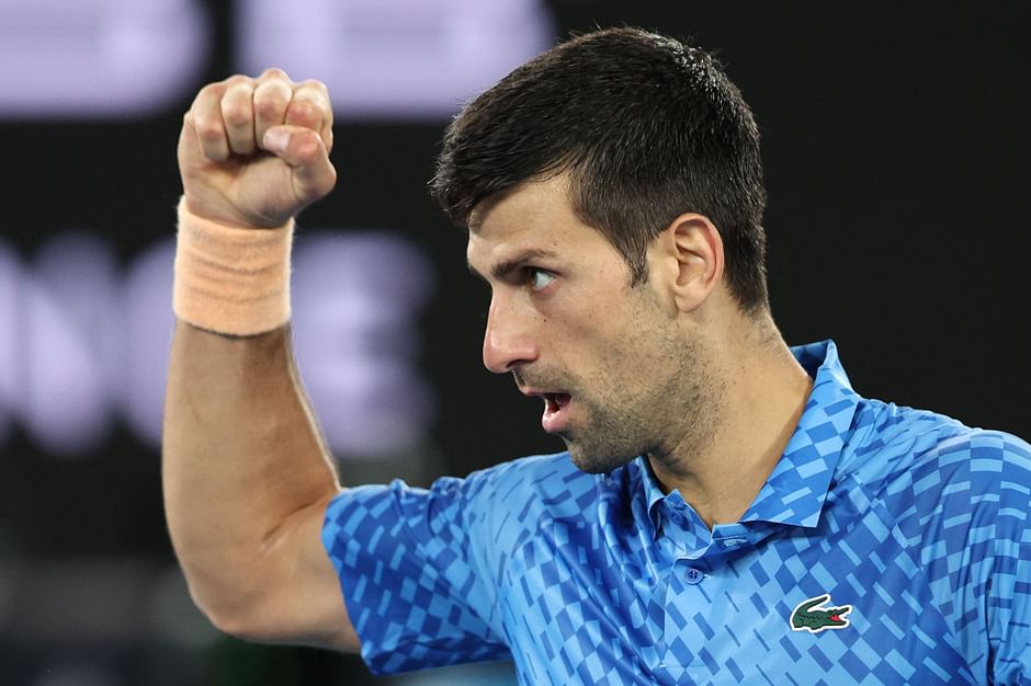 Serbia's Novak Djokovic reacts on a point against Spain's Roberto Carballes Baena during their men's singles match on day two of the Australian Open tennis tournament in Melbourne on 17 January, 2023