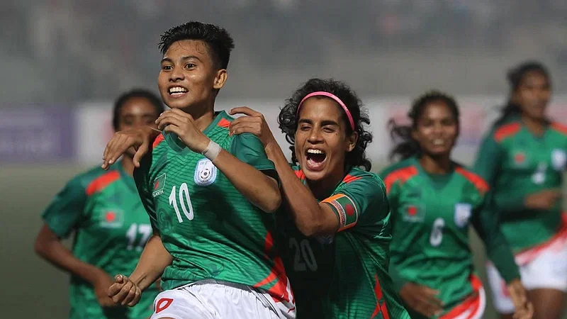 Shahida Akter celebrates scoring first goal against Nepal 