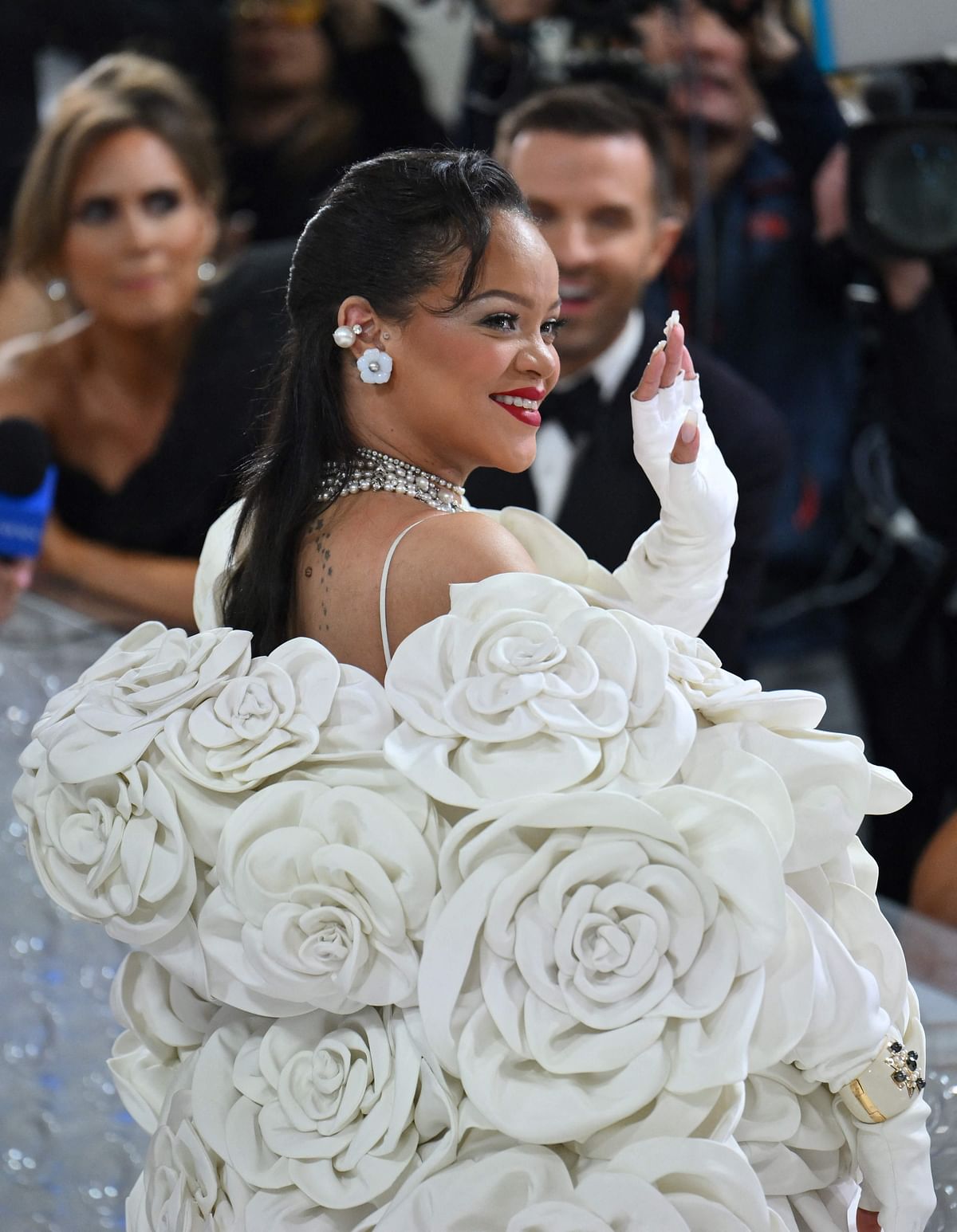Barbadian singer Rihanna arrives for the 2023 Met Gala at the Metropolitan Museum of Art on1st  May, 2023, in New York. The Gala raises money for the Metropolitan Museum of Art's Costume Institute. The Gala's 2023 theme is “Karl Lagerfeld: A Line of Beauty.”