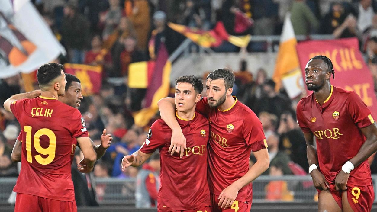 Rome Italy 2023 Georgino Wijnaldum Roma Score Goal Celebrate Team