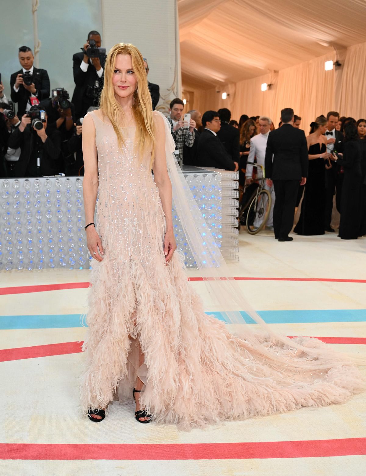 US-Australian actress Nicole Kidman arrives for the 2023 Met Gala at the Metropolitan Museum of Art on 1st May, 2023, in New York. The Gala raises money for the Metropolitan Museum of Art's Costume Institute. The Gala's 2023 theme is “Karl Lagerfeld: A Line of Beauty.” 