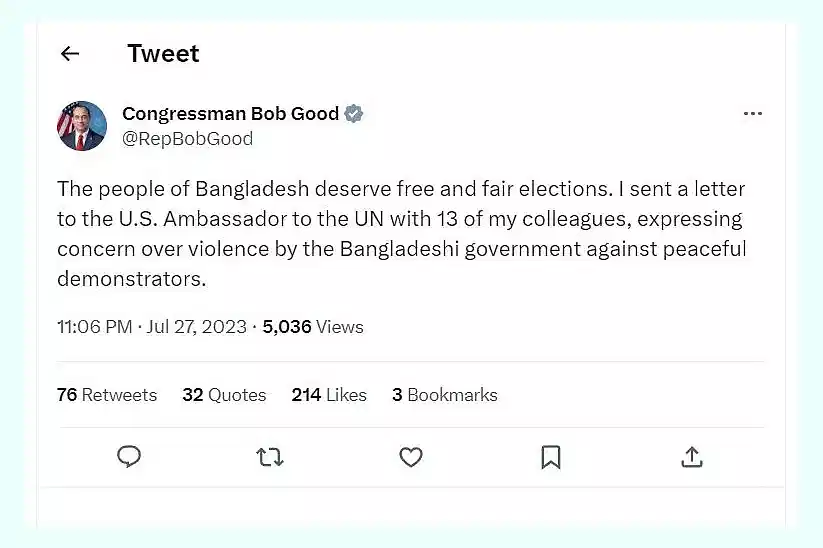14 Congress Members Write To Us Envoy On Bangladesh, Urging Un To Act For  Free And Fair Election | Prothom Alo