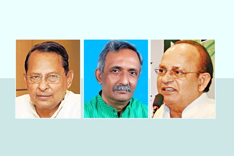 Jatiya Samajtantrik Dal's (Jasad) president Hasanul Haq Inu, Workers' Party's Fazle Hossain Badsha and Jatiya Party (JP) chairman Anwar Hossain Manju (from left to right