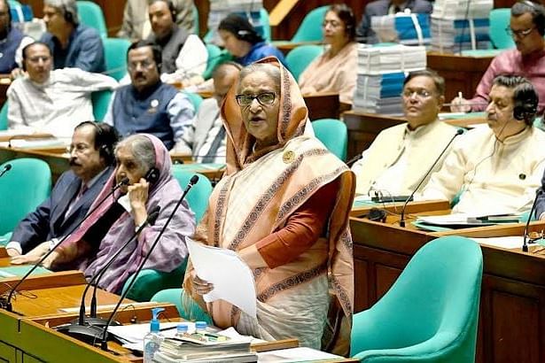 Prime Minister and Leader of the House Sheikh Hasina gives valedictory speech in the third and budget session of the 12th parliament with Speaker Shirin Sharmin Chaudhury in the chair on 3 July 2024
