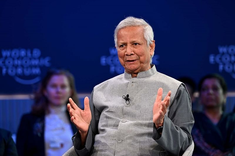 Chief Adviser Professor Muhammad Yunus joins a conversation with the founder of the World Economic Forum Klaus Schwab in Switzerland on 23 January 2025