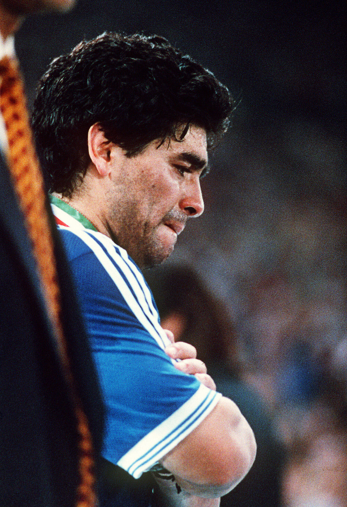 Argentinian national soccer team captain and midfielder Diego Maradona cries after his team lost to West Germany 1-0 on a penalty kick by defender Andreas Brehme in the World Cup final, 08 July 1990 in Rome. It is Germany's third World title (1954, 1974 and 1990). Photo: AFP