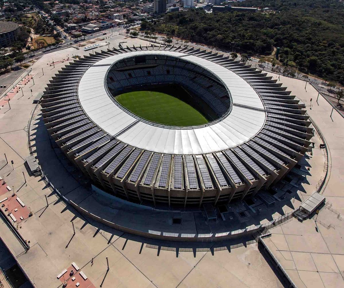 A handout photo released by the Brazilian Ministry of Tourism shows an aerial view of Mineirao stadium in Belo Horizonte, Brazil, taken on August 14, 2013. Photo: AFP