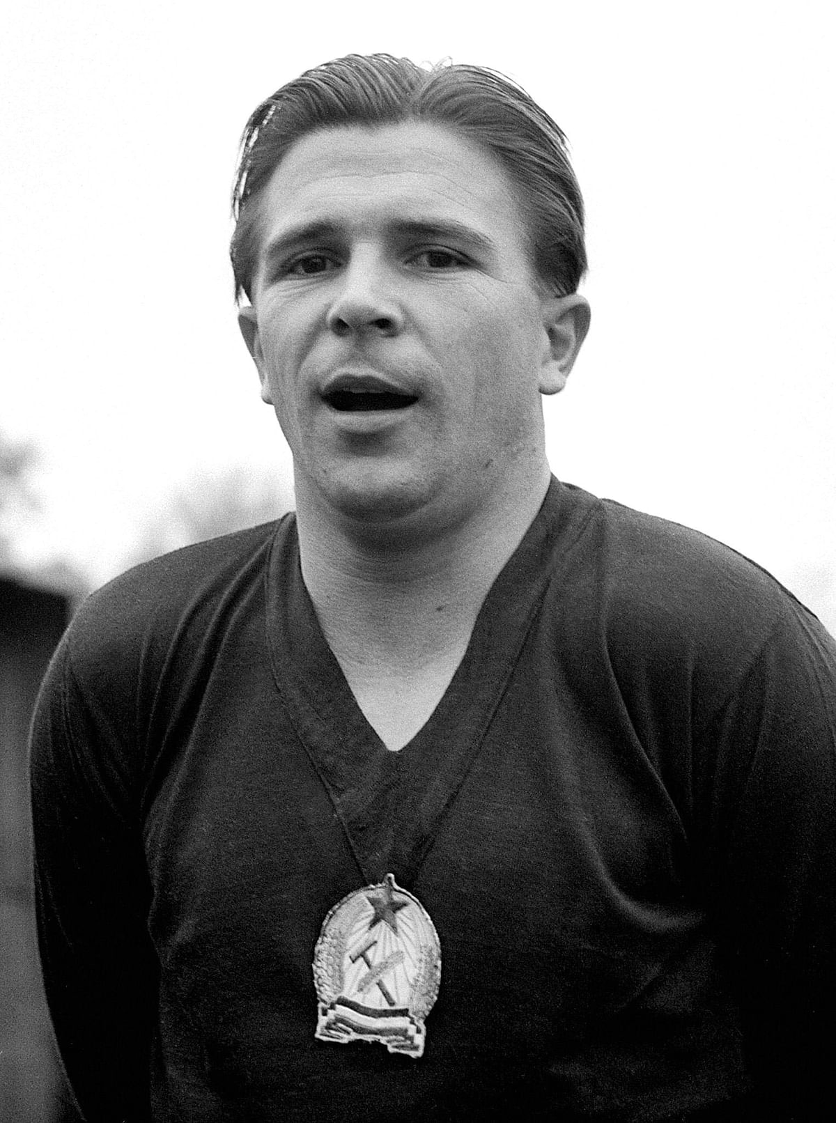 Portrait of Hungarian forward Ferenc Puskas taken 21 March 1953 in Boulogne Billancourt, in the suburbs of Paris. Puskas, captain of the Hungarian national soccer team, won the Olympic title in Helsinki in 1952 with his team and reached the final of the 1954 World Cup in Switzerland, losing to West Germany (2-3), 04 July 1954 in Bern. Photo: AFP