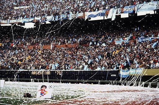 Argentinian fans throw rolls of paper all over the stadium as they wait for the start of the World Cup final between Argentina and the Netherlands on 25 June 1978 in Buenos Aires. Photo: AFP