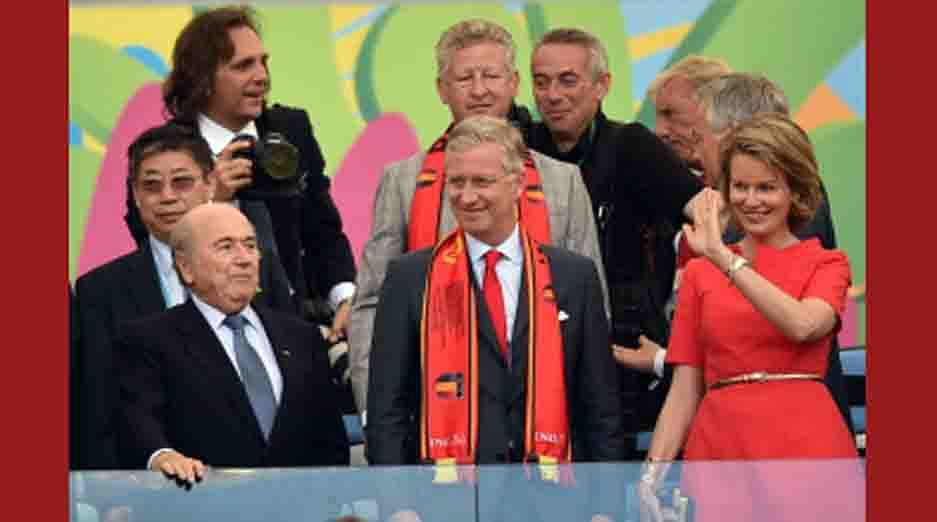 (L to R) FIFA President Sepp Blatter, King Philippe - Filip of Belgium and Queen Mathilde of Belgium applaud ahead of the Group H football match between Belgium and Russia at The Maracana Stadium in Rio de Janeiro on June 22, 2014, during the 2014 FIFA World Cup. AFP