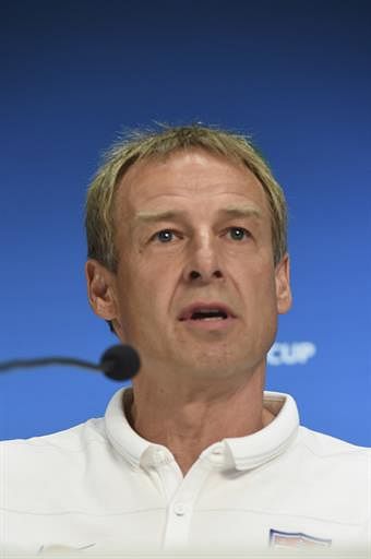 US coach Jurgen Klinsmann speaks during a press conference at the Arena Amazonia, in Manaus, Amazonas state, Brazil, on June 21, 2014, before a training session for the FIFA World Cup 2014. USA will face Portugal in a FIFA World Cup match on June 22. AFP