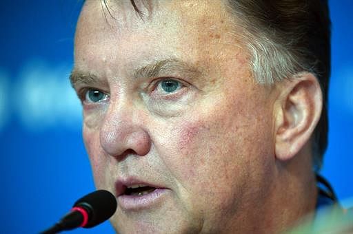 Netherlands' coach Louis van Gaal gives a press conference at the Fonte Nova Arena in Salvador on July 04, 2014, on the eve of a quarter-final football match between Netherlands and Costa Rica during the 2014 FIFA World Cup. AFP