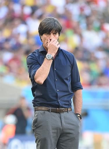 Germany's coach Joachim Loew reacts during the quarter-final football match between France and Germany at The Maracana Stadium in Rio de Janeiro on July 4, 2014,during the 2014 FIFA World Cup. AFP
