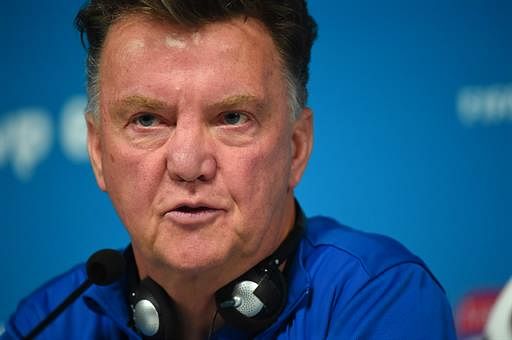 Netherlands' coach Louis van Gaal gives a press conference at the Arena de Sao Paulo Stadium, in Sao Paulo on July 08, on the eve of the 2014 FIFA World Cup semi-final against Argentina. AFP