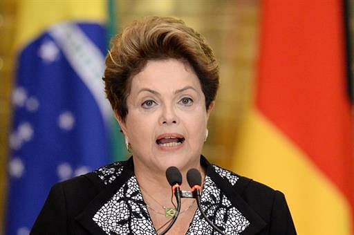 Brazilian President Dilma Rousseff speaks during a briefing after a meeting with German Chancellor Angela Merkel at the Alvorada Palace in Brasilia on June 15, 2014. AFP
