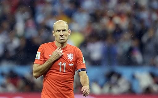 Netherlands' forward Arjen Robben reacts after losing their FIFA World Cup semi-final match against Argentina in a penalty shoot-out following extra time at The Corinthians Arena in Sao Paulo on July 9, 2014. AFP