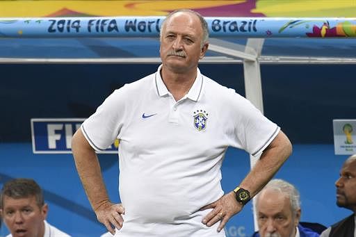 Brazil's coach Luiz Felipe Scolari reacts during the third place play-off football match between Brazil and Netherlands during the 2014 FIFA World Cup at the National Stadium in Brasilia on July 12, 2014. AFP