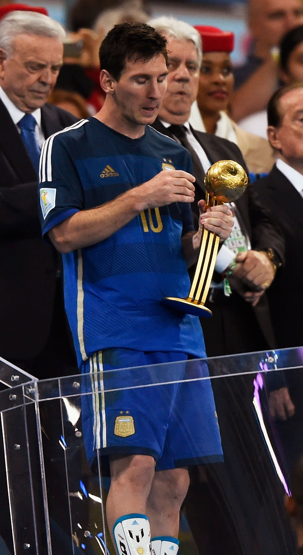 Argentina's Lionel Messi walks down the steps after receiving the Golden Ball for being the best player at the end of the 2014 World Cup final between Germany and Argentina at the Maracana stadium in Rio de Janeiro on July 13, 2014. Reuters