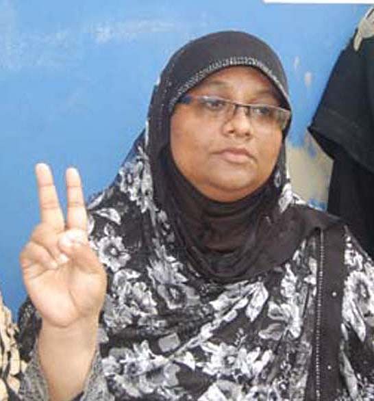 Selina Islam Beauty, wife of slain Narayanganj City Corporation (NCC) panel mayor Nazrul Islam, wins the by-election to ward-2 of the city corporation on Saturday. Photo: Focus Bangla