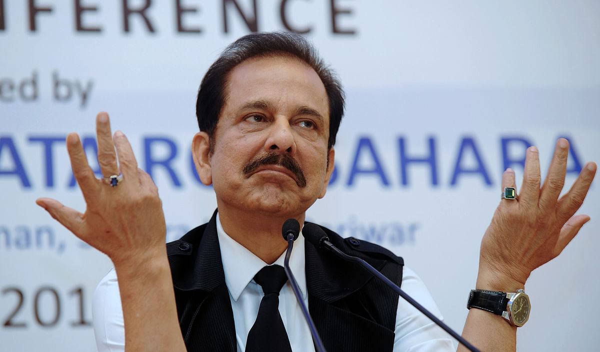 Chairman of India's Sahara Group Subrata Roy gestures as he adresses a press conference in Kolkata. Photo: AFP