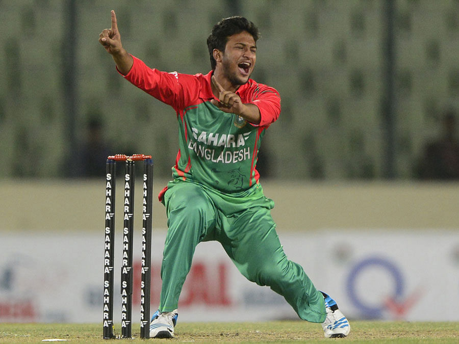Shakib Al Hasan reacts during a one day match. AFP file photo