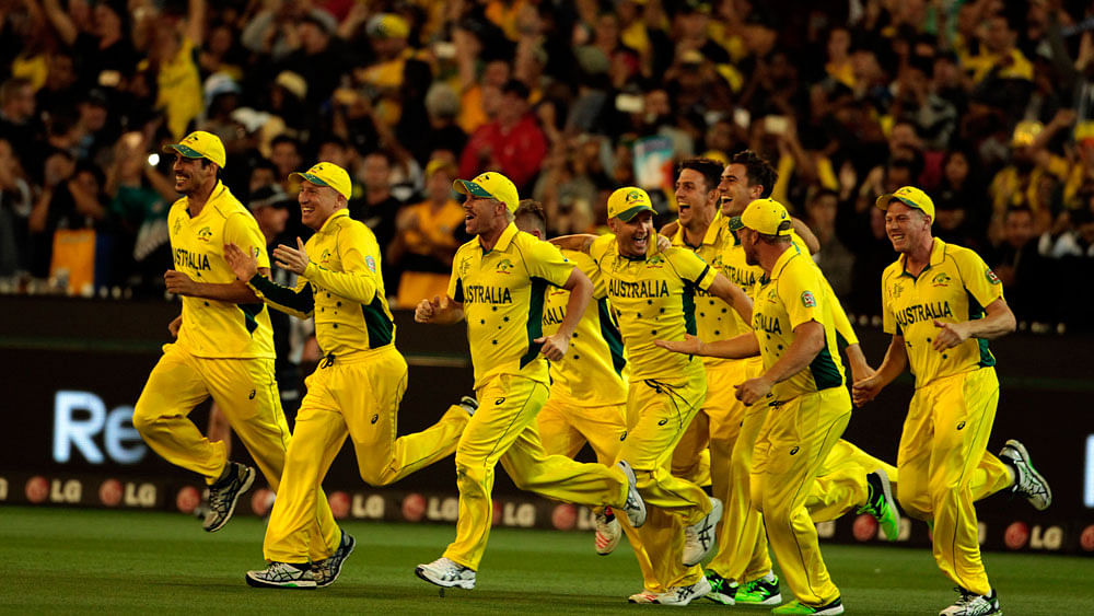 Australian players rejoice after wining the World Cup. Photo: Shamsul Haque , Melbourne.