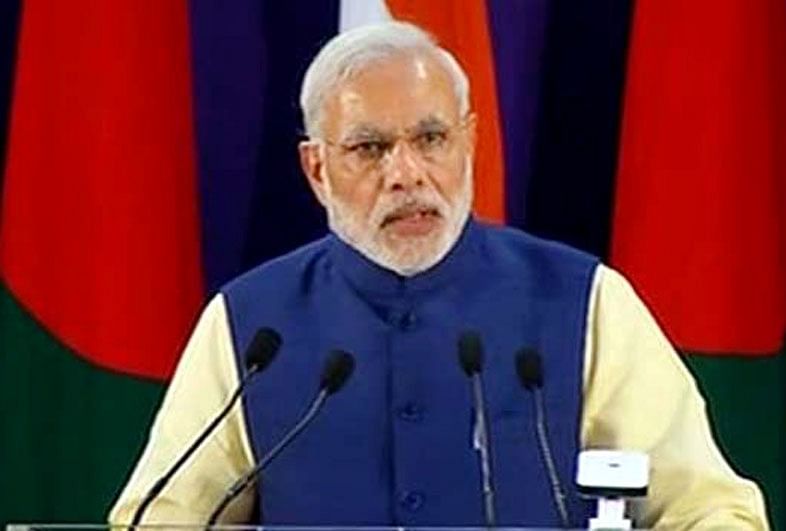 Indian prime minister Narendra Modi speaks at a programme at Bangabandhu International Convention Centre on Sunday.