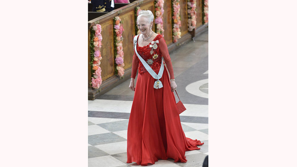 Queen Margrethe II of Denmark arrives for the wedding of Sweden
