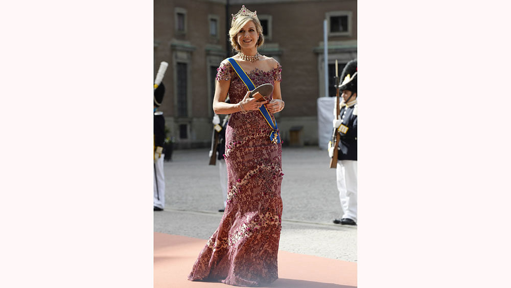 Queen Maxima of the Netherlands arrives for the wedding of Sweden